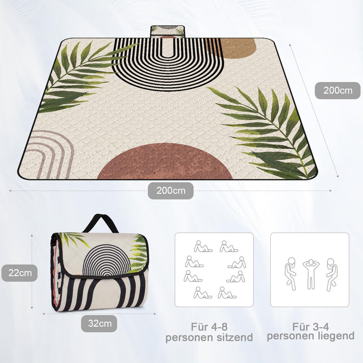 Picknickdecke Wasserdicht, 200 x 200cm Bohemian Gross Stranddecke Sandfrei für 4-6 Personen, Tragbar