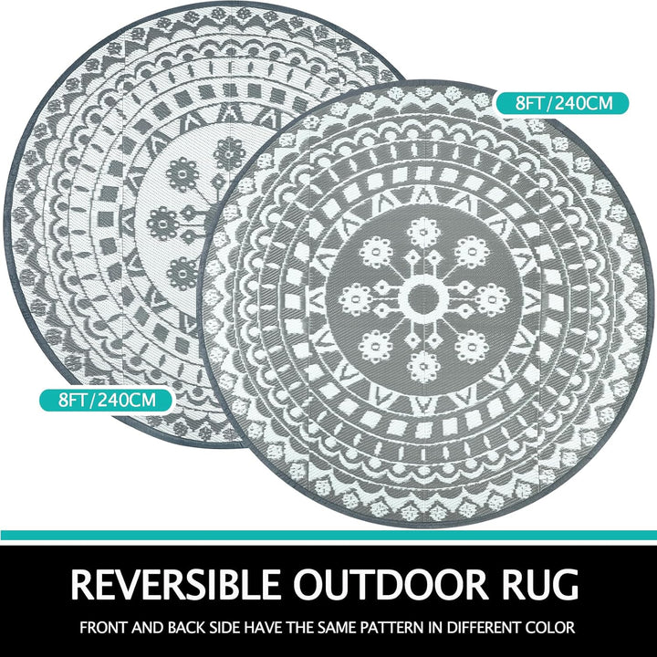 Capslpad Outdoor Teppich Rund 240 cm, Wetterfest Vorzeltteppich Camping Teppiche, Kunststoff Picknic