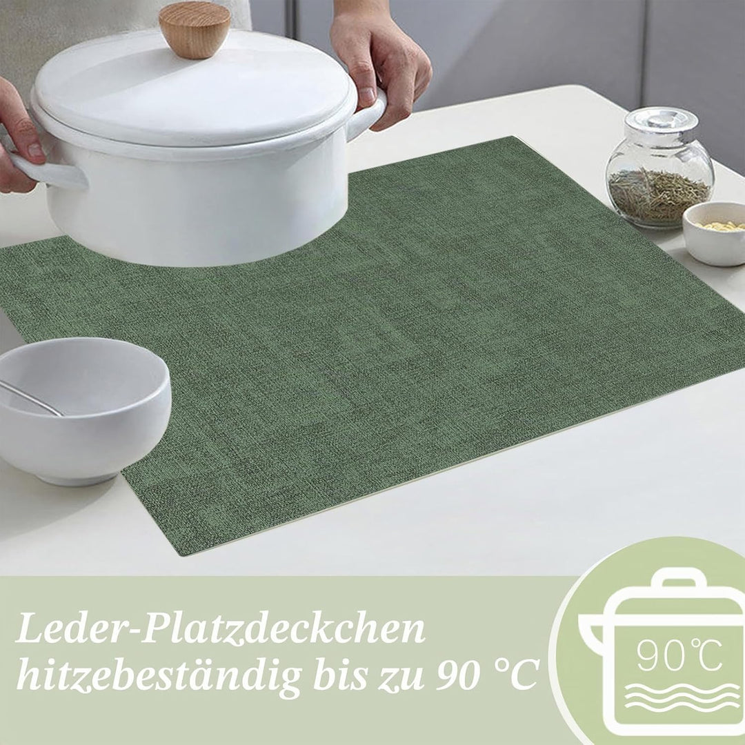 SUEH DESIGN Leder Tischsets 6er Set Tischsets Abwaschbar Lederoptik Platzdeckchen Hitzebeständiges P