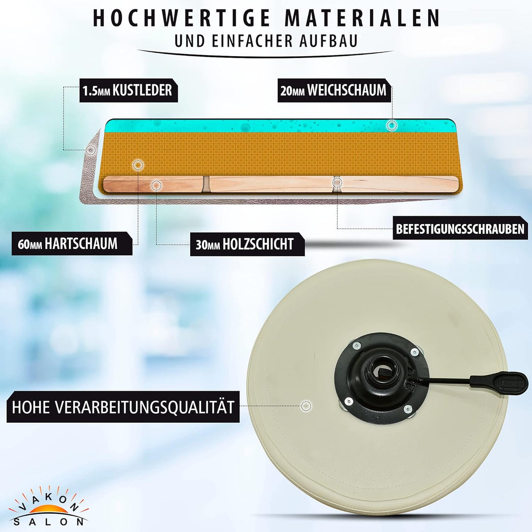 Premium Rollhocker weiss höhenverstellbar von 50 bis 65 cm - Rundsitz- Drehhocker Arbeitshocker Prax