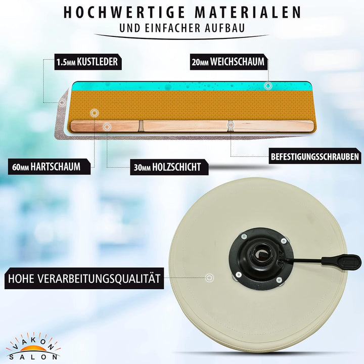 Premium Rollhocker weiss höhenverstellbar von 50 bis 65 cm - Rundsitz- Drehhocker Arbeitshocker Prax