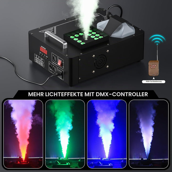 24 LED Nebelmaschine mit Lichteffekt, 1800W Rauchmaschinen Bühneneffekt RGBW Fog Machine mit Fernbed