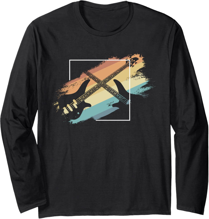Acoustic Guitar Retro Music Player Musician Bass Guitarist Langarmshirt
