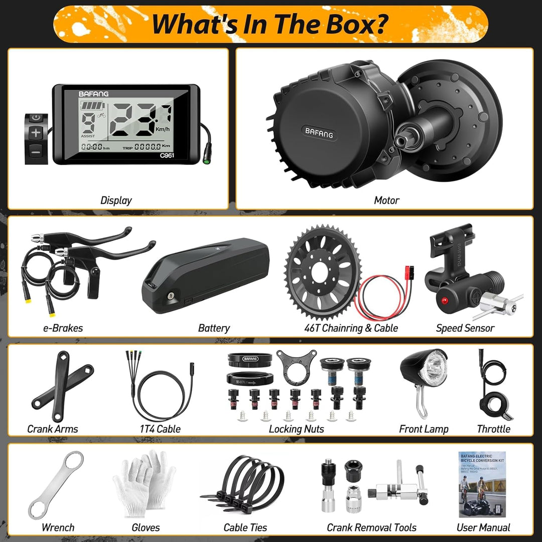 BAFANG Mittelmotor 250W/350W/500W/750W/1000W mit 13/15/20/22,4 Ah Akku, eBike Umrüstsatz with eBike