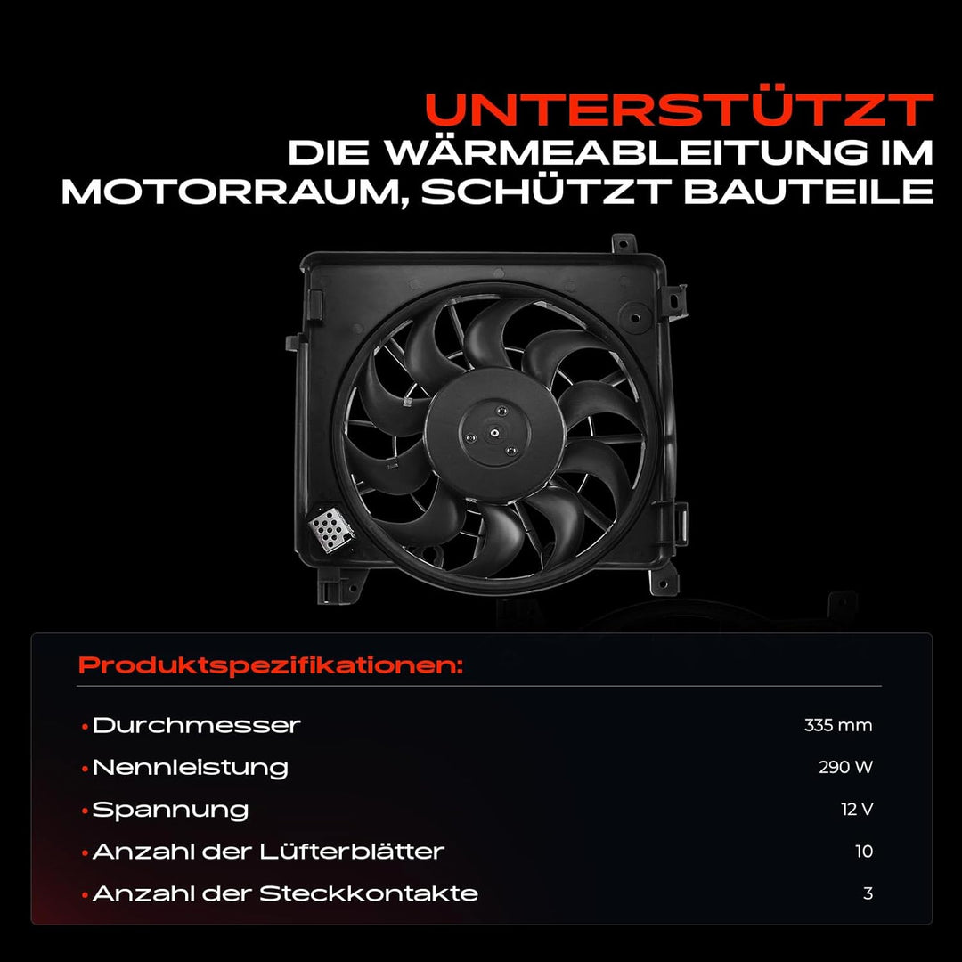 Kühlerlüfter Ventilator Motorkühlung für Astra H L48 L35 L08 L70 L69 L67 Zafira B A05 180W Ø: 315mm