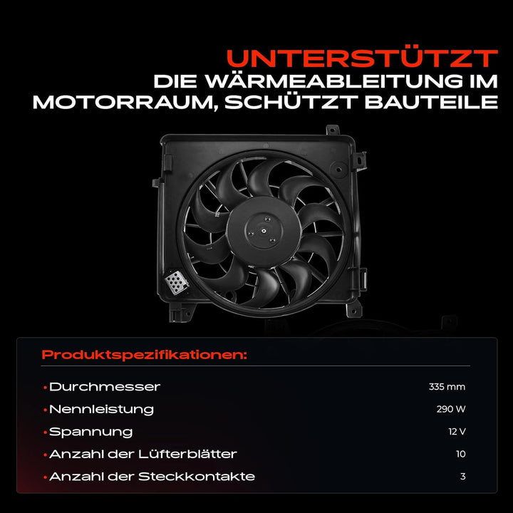 Kühlerlüfter Ventilator Motorkühlung für Astra H L48 L35 L08 L70 L69 L67 Zafira B A05 180W Ø: 315mm