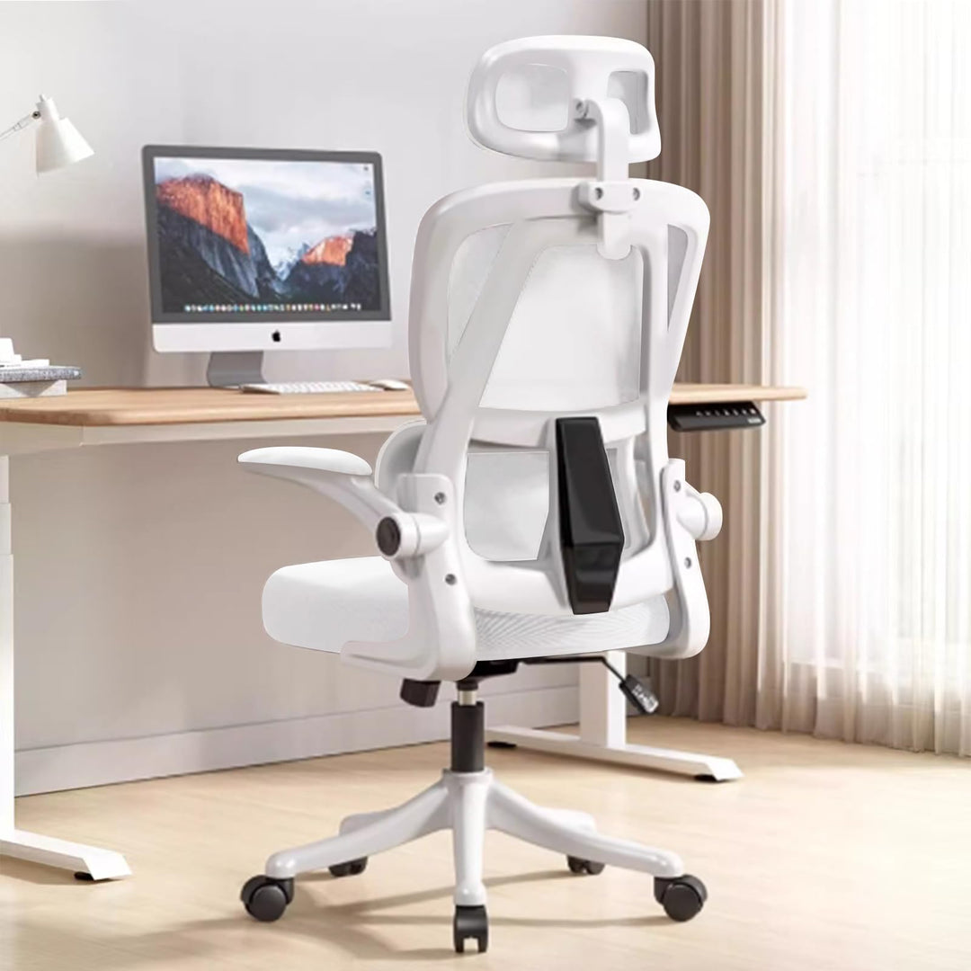 Ergonomischer Bürostuhl - Weiss | Höhenverstellbarer Schreibtischstuhl mit Hochrücken,Mesh und Lende