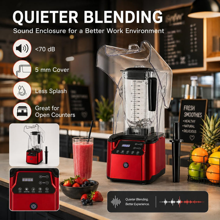 Entsafter‚ Slow Juicer 2200W, 2,2L Hochleistungsmixer mit Schallschutzhaube, Leiser Smoothie Mixer m