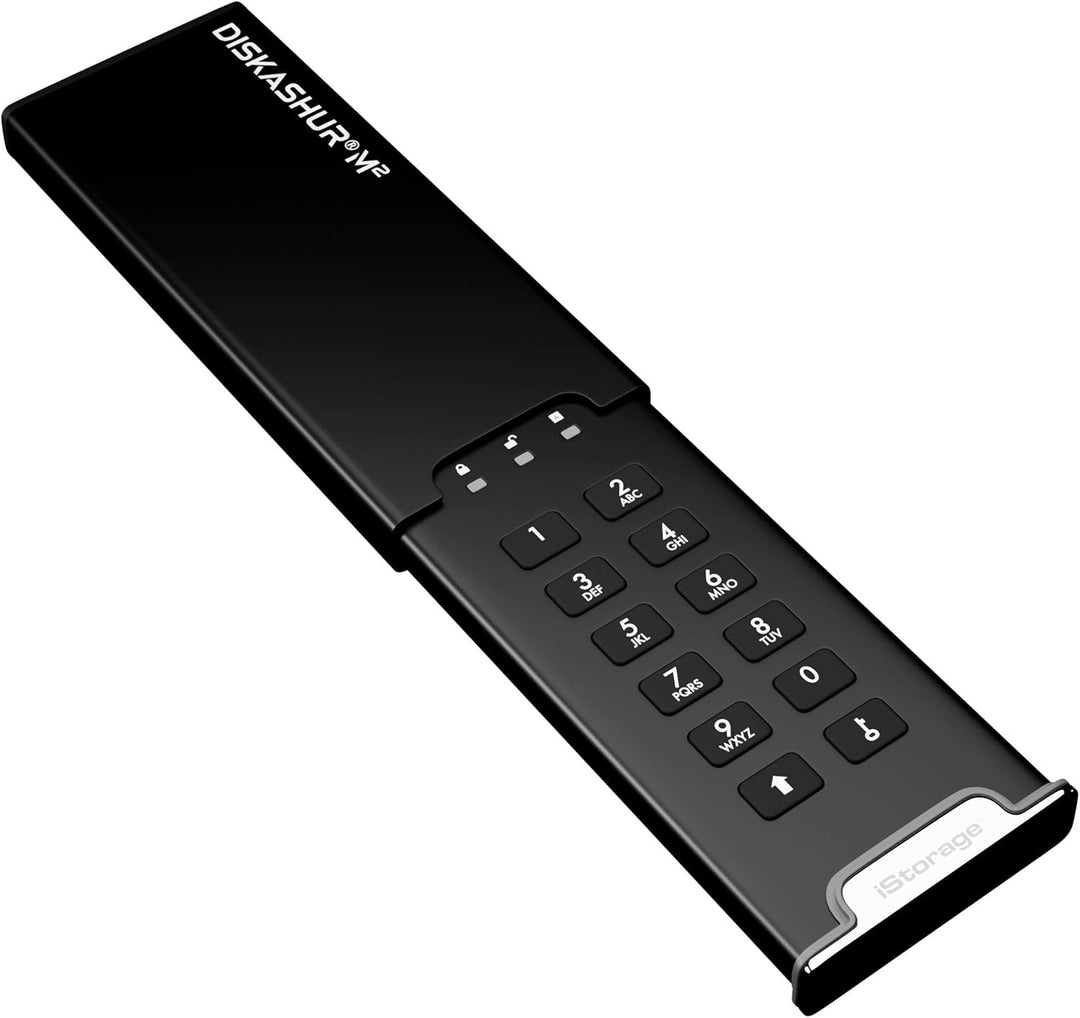iStorage diskAshur M2 240GB – PIN authenticated, hardware encrypted USB 3.2 portable SSD. Ultra-fast