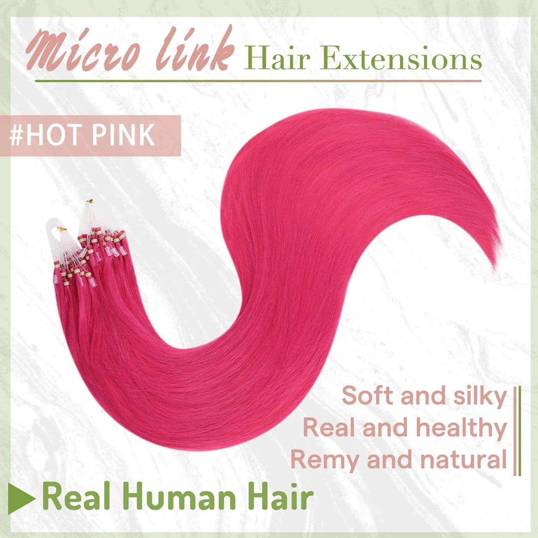 RUNATURE Pink Microring Echthaar Extensions 45cm Menschlich Haarextensions Microring 25 Strähnen Pin