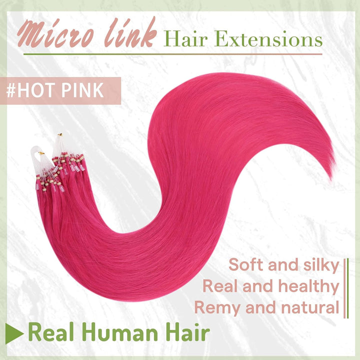 RUNATURE Pink Microring Echthaar Extensions 45cm Menschlich Haarextensions Microring 25 Strähnen Pin
