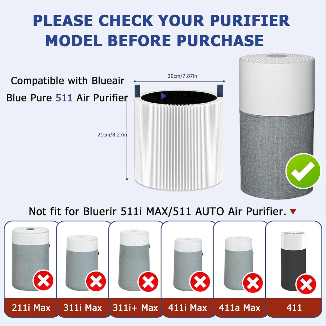 2 Pack 511 Ersatzfilter Replacement 3-in-1 HEPA-Filter für BLUEAIR Blue Pure 511 Air Purifier Luftre