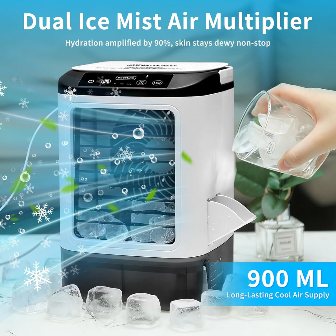2026 Neu Mini Klimaanlage - Tragbare Luftkühler mit 4 Geschwindigkeiten/Sprühfunktion/7-farbigem LED
