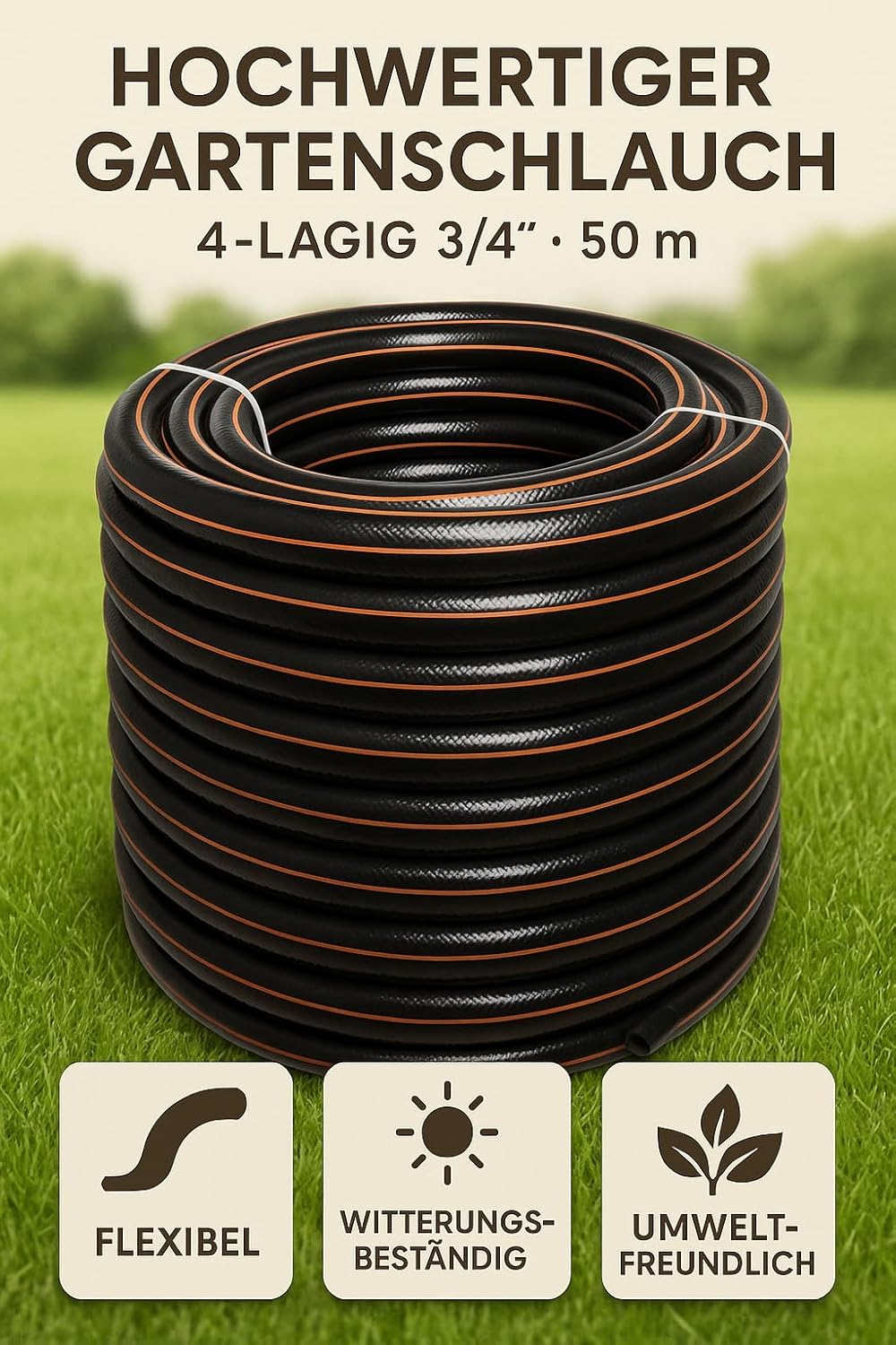 NAKA Carbon Gartenschlauch 4-lagig Flexibel Wasserschlauch Flexibler 3/4-Zoll-Schlauch 50m
