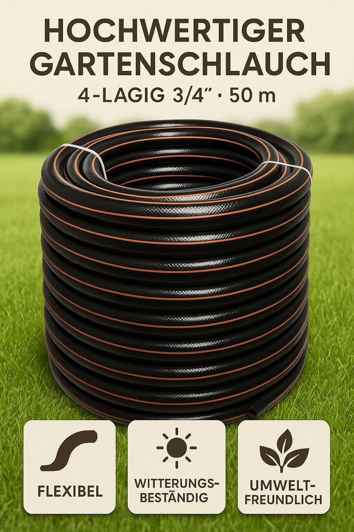 NAKA Carbon Gartenschlauch 4-lagig Flexibel Wasserschlauch Flexibler 3/4-Zoll-Schlauch 50m
