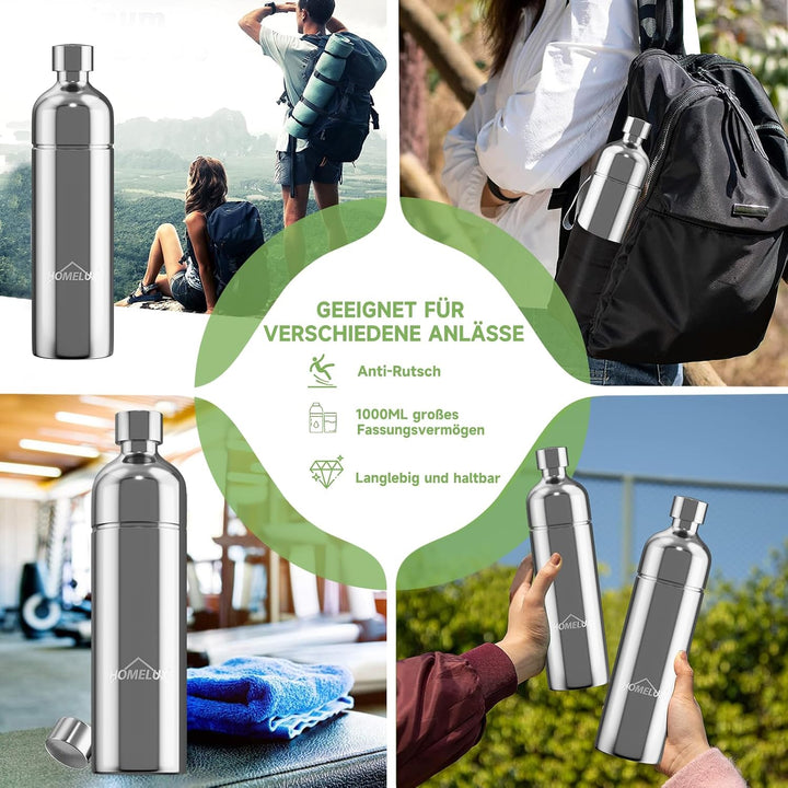HOMELUX 1L Edelstahl Flasche, Kompatibel mit Philips und anderen Wassersprudler, Spülmschinenfeste T