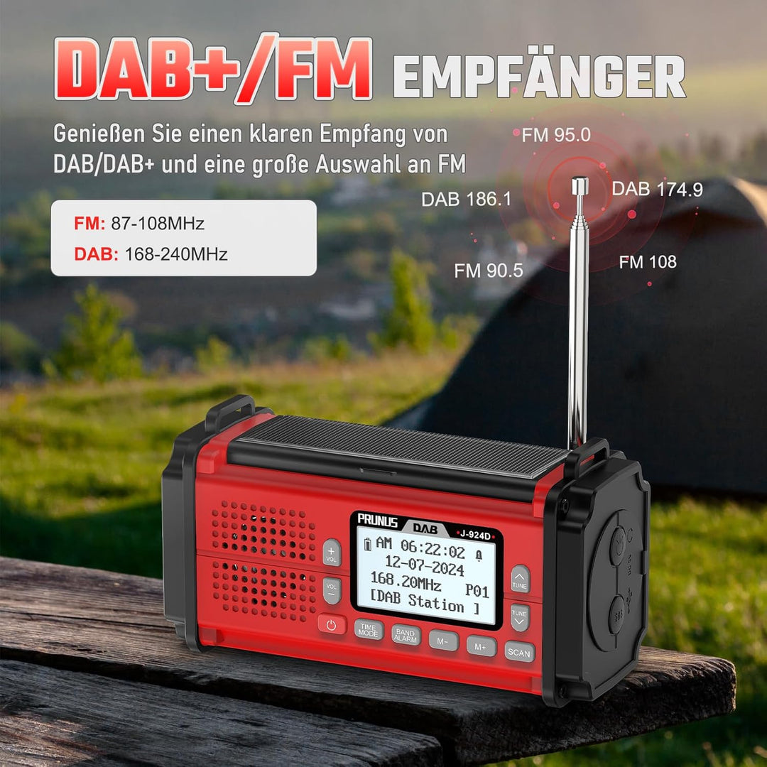 PRUNUS J-924D Digital Radio DAB+/UKW, Kurbelradio Notfall mit 10000mAh Akku, DAB Radio mit Bluetooth