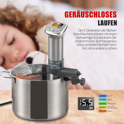 Sous-Vide Garer Sous-Vide Stick: Farbige LCD-Rezepte | G321 Silver | Ultra-leise | Bürstenloser Glei