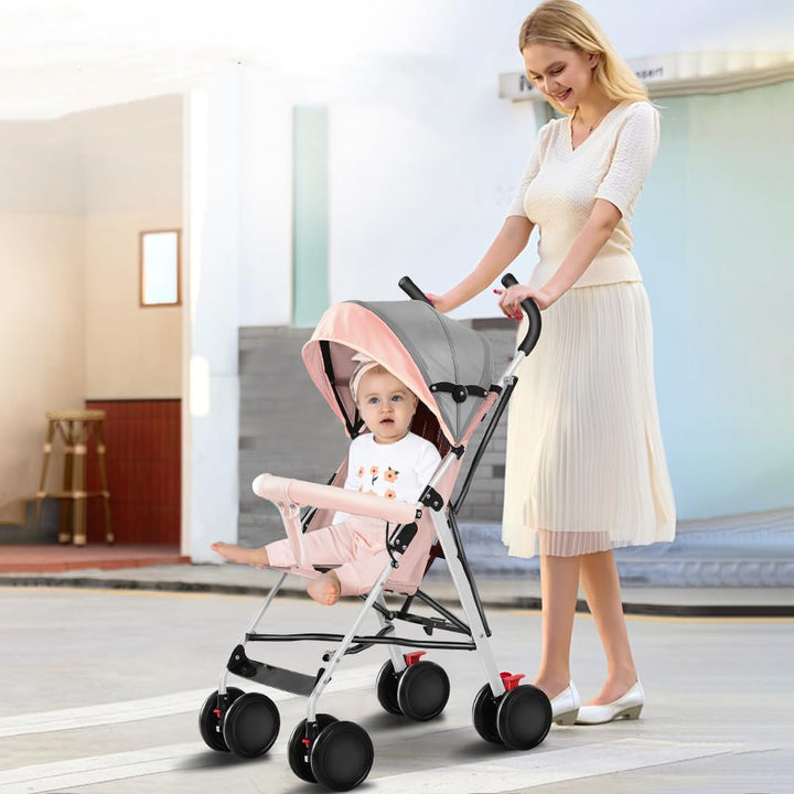 Kompakter Kinderwagen mit 4 Rädern, EVA-Rädern, Sonnenschirm, Moskitonetz und Baumwollkissen - Sitze