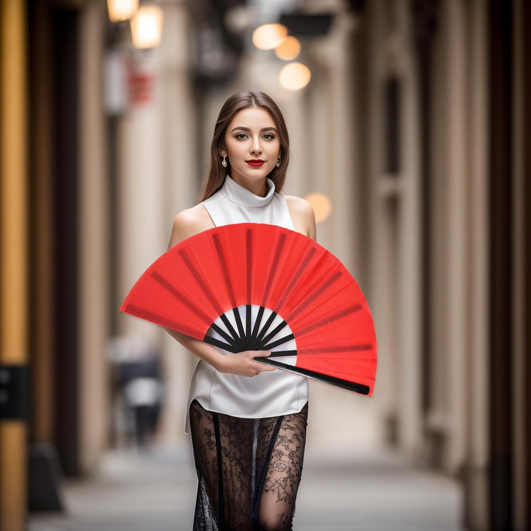 2 Stück Grosse Faltbare Seide Hand Fächer Chinesischer Tai Chi Faltender Handfächer Nylon Tuch Chine