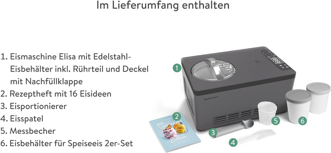 SPRINGLANE Eismaschine & Joghurtbereiter Elisa 2,0 L, selbstkühlendem Kompressor 220 W inkl. Aufbewa