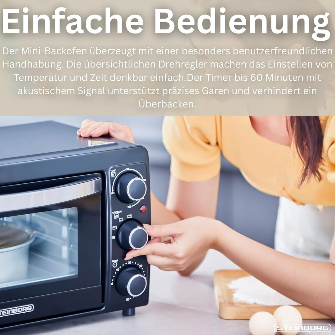 Mini Backofen 15 Liter Pizza-Ofen 3in1 Backofen Minibackofen Miniofen Krümelblech Ober-/Unterhitze E