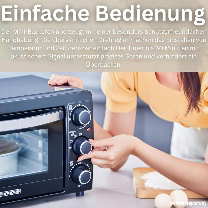 Mini Backofen 15 Liter Pizza-Ofen 3in1 Backofen Minibackofen Miniofen Krümelblech Ober-/Unterhitze E