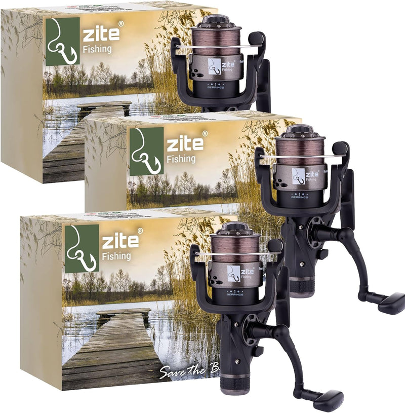 Zite Fishing Freerunner Reel Set - 3 STK Freilaufrollen bespult mit brauner Monofilschnur 0,30mm - I