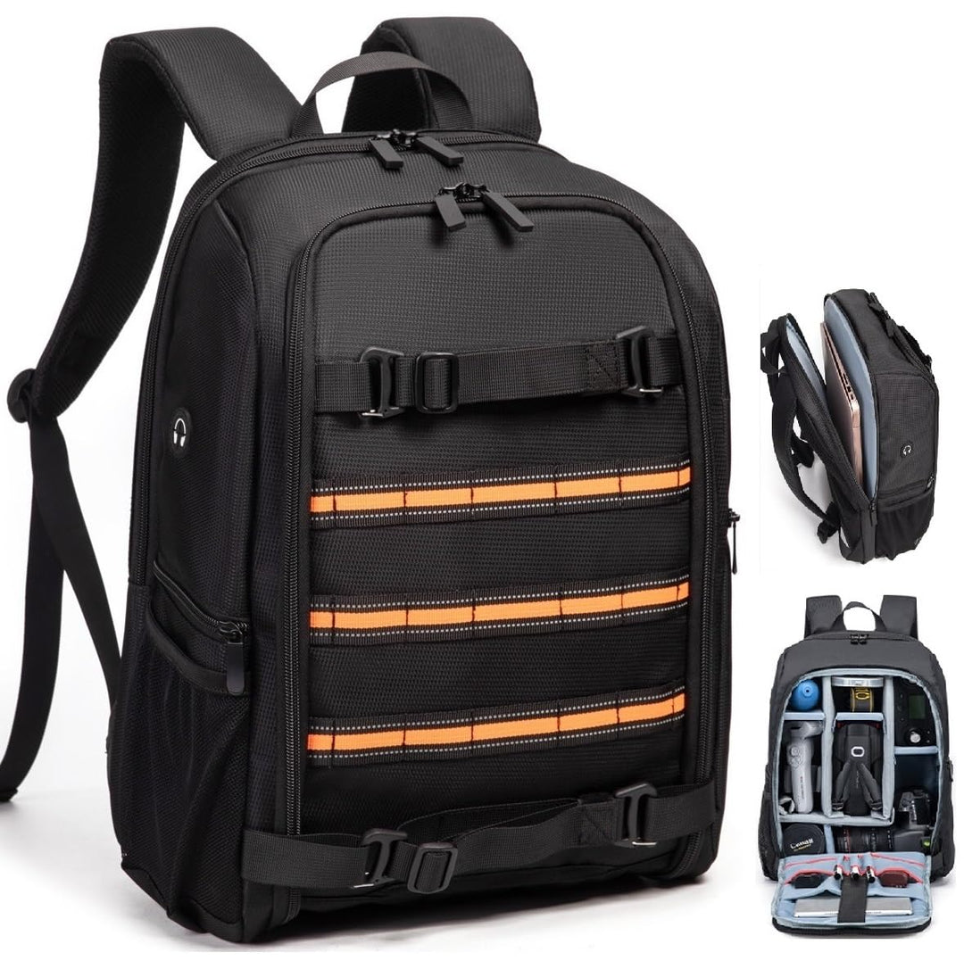 Kamera Rucksack 23L Fotografie Kamera Tasche, kompatibel mit Kamera DSLR, 15.6'' Laptop, Stativ Schw