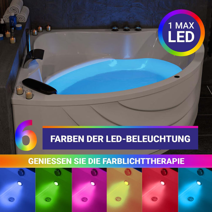 AQUADE Acryl Eckbadewanne 150x150 Komplettset Modell: Koblenz/Kassel mit Wannenfüssen + Schürze + Ab