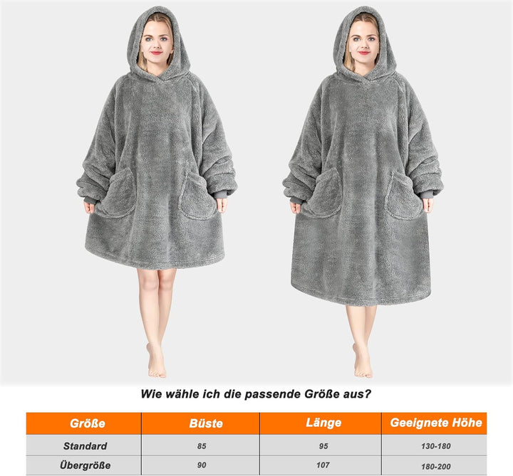WOLTU Hoodie Decke mit Ärmeln Kapuze, Oversized Kapuzenpullover flauschig, Oeko-TEX Zertifiziert, we