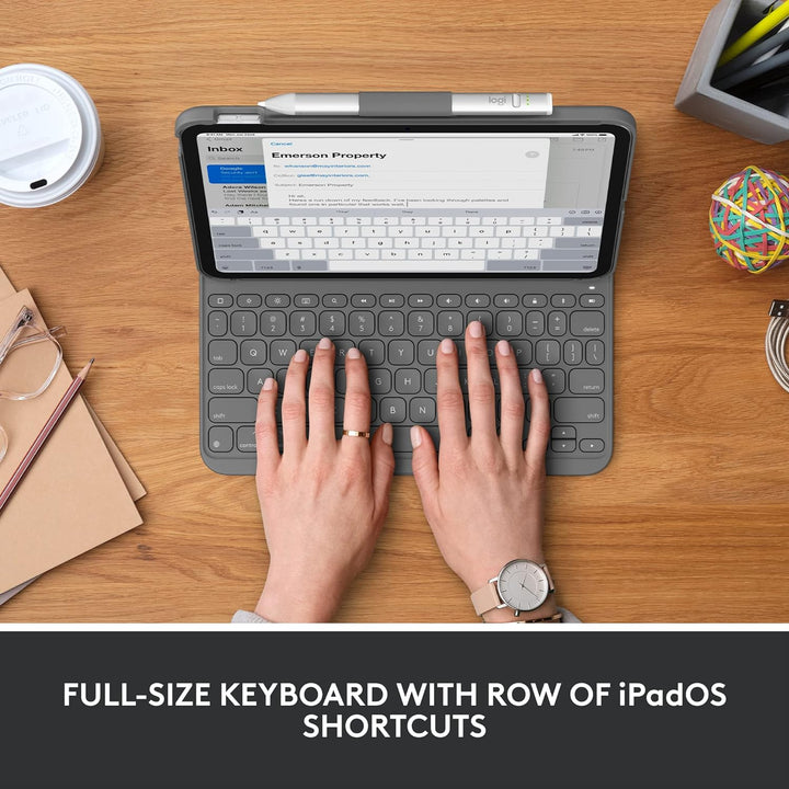 Logitech iPad (10. Generation) Tastatur-Case | Slim Folio mit integrierter kabelloser Tastatur (Graf