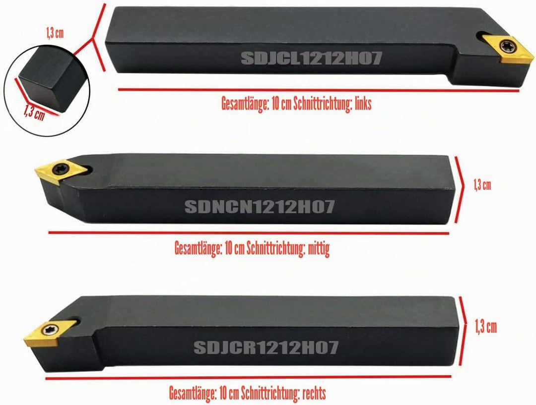 3PCS 1/2"CNC Drehmaschine Hartmetall Drehwerkzeuge Insert Holder Set SDNCN1212H07 + SDJCL1212H07 + S