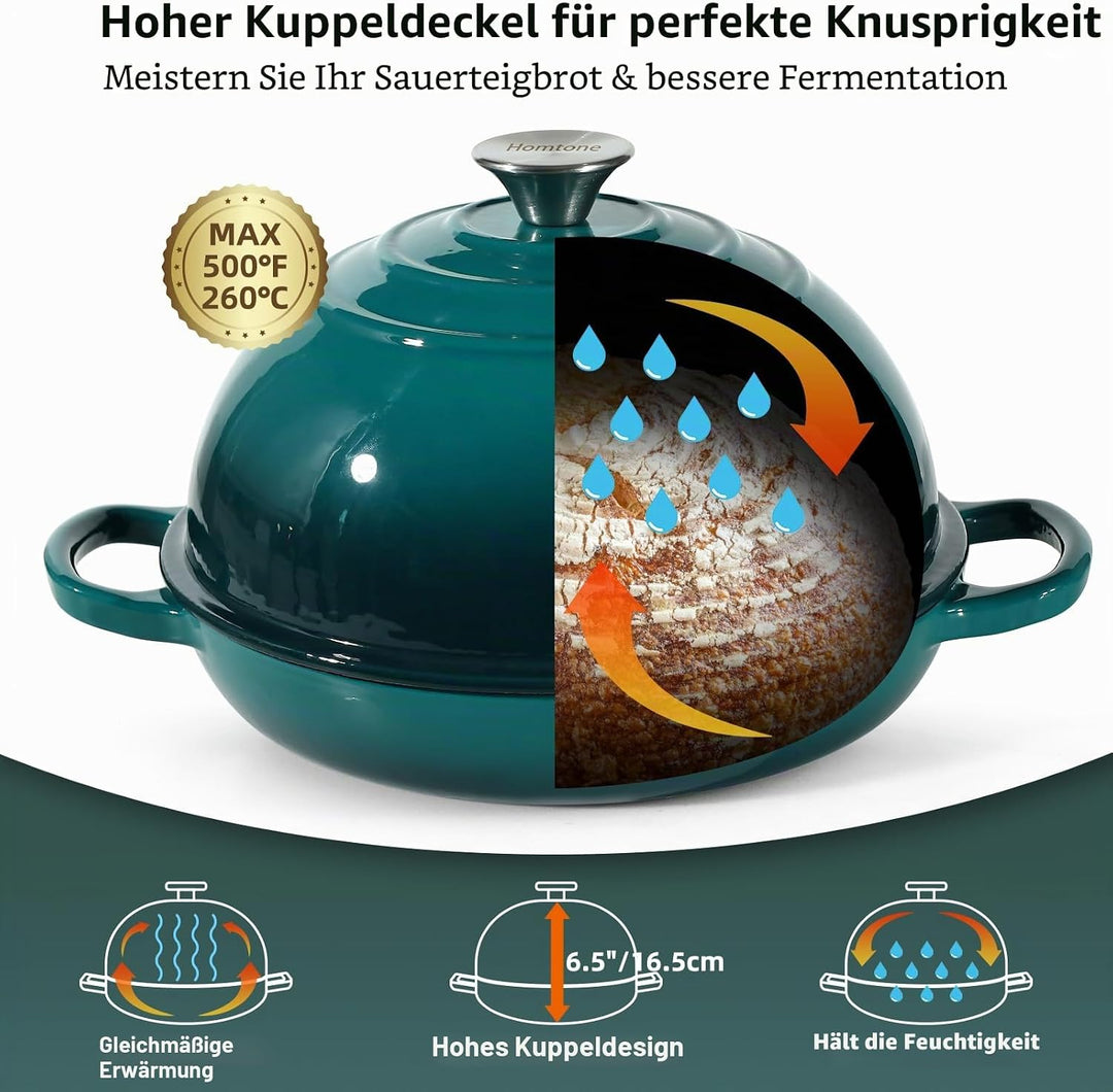Homtone 5,2L/26cm Emaillierter Gusseisen Brotbacktopf mit gewölbtem Deckel, Emaille Gusseisen Topf B