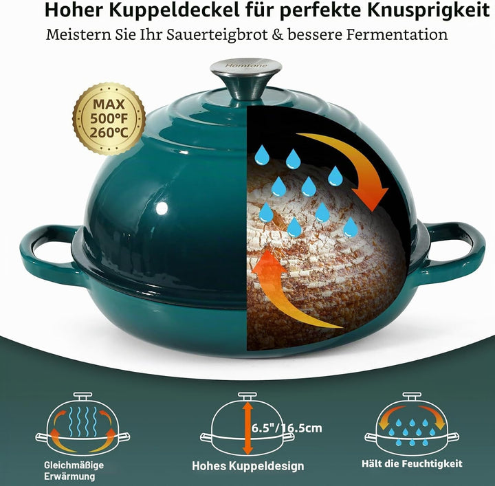 Homtone 5,2L/26cm Emaillierter Gusseisen Brotbacktopf mit gewölbtem Deckel, Emaille Gusseisen Topf B