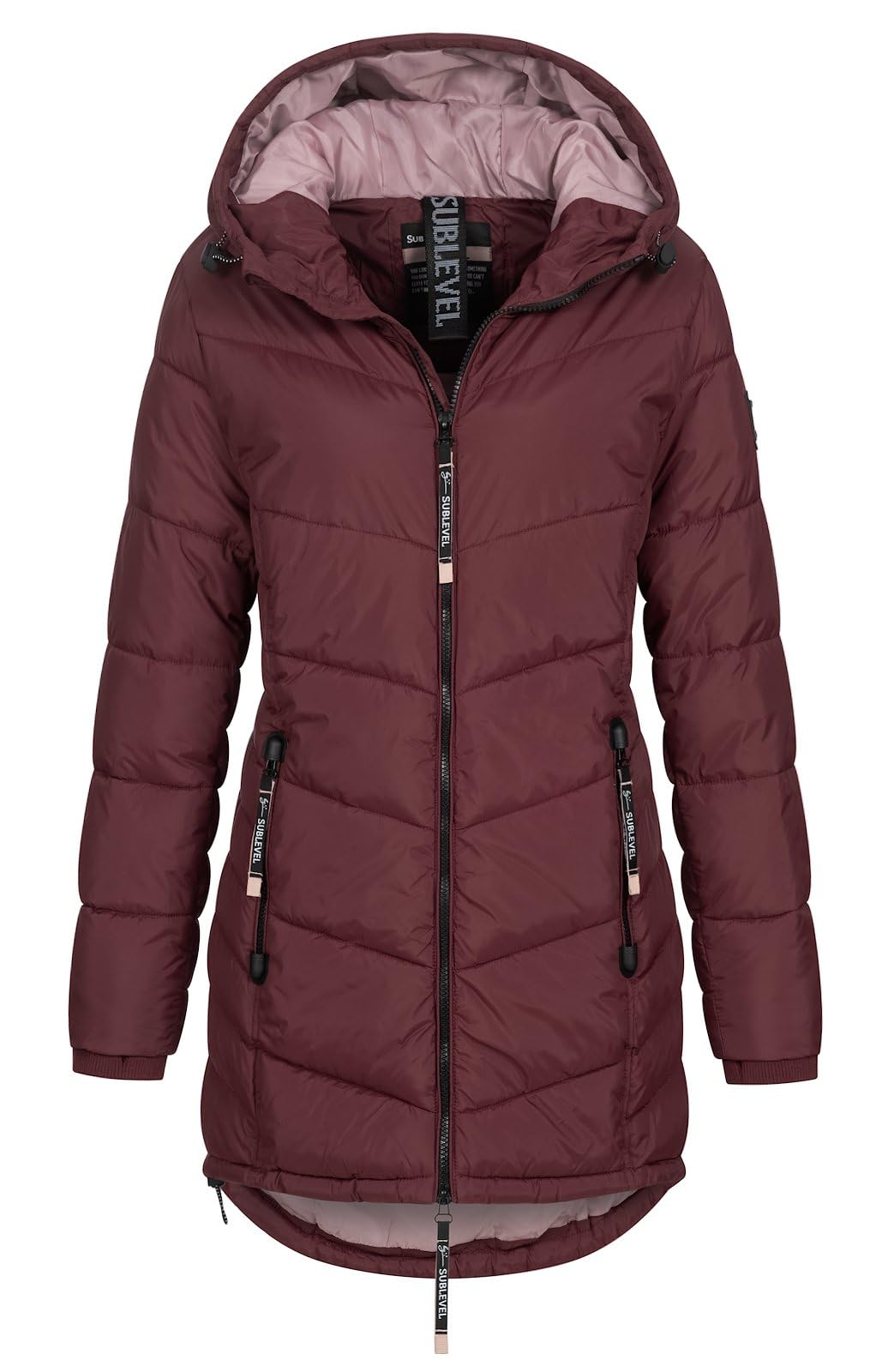 Sublevel Damen Jacke Steppmantel LSL-412 mit gefütterter Kapuze L Wine Red, L Wine Red