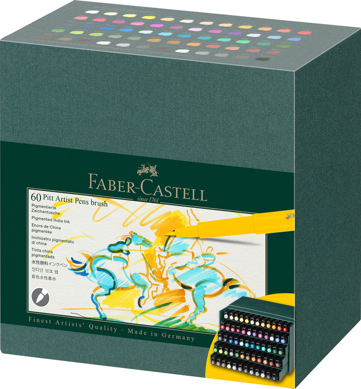 Faber-Castell 167193 - Tuschestifte Pitt Artist Pen Brush, 60er Atelierbox, Pinselstifte Set, 60er A
