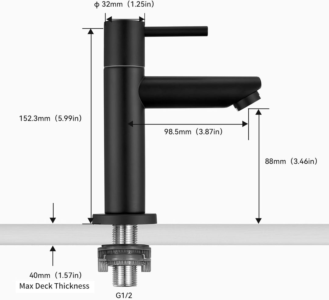 CECIPA Kaltwasserhahn Schwarz mit Ersatz-Bubbler, Waschtischarmatur mit Auslauf Höhe 93.4 mm für Gäs