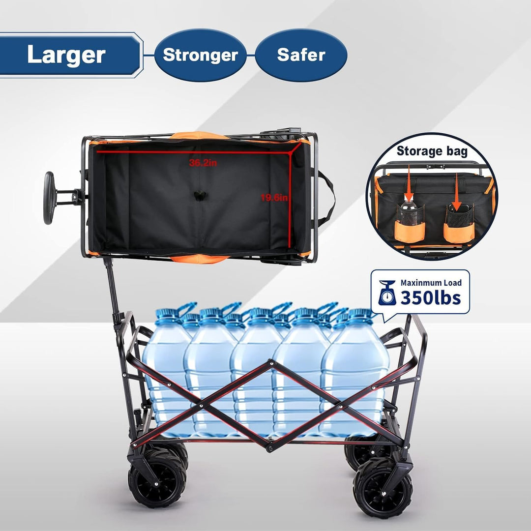 EchoSmile Bollerwagen Faltbar 200L 160KG, Handwagen Transportwagen Klappbar mit Verstellbarem Griff