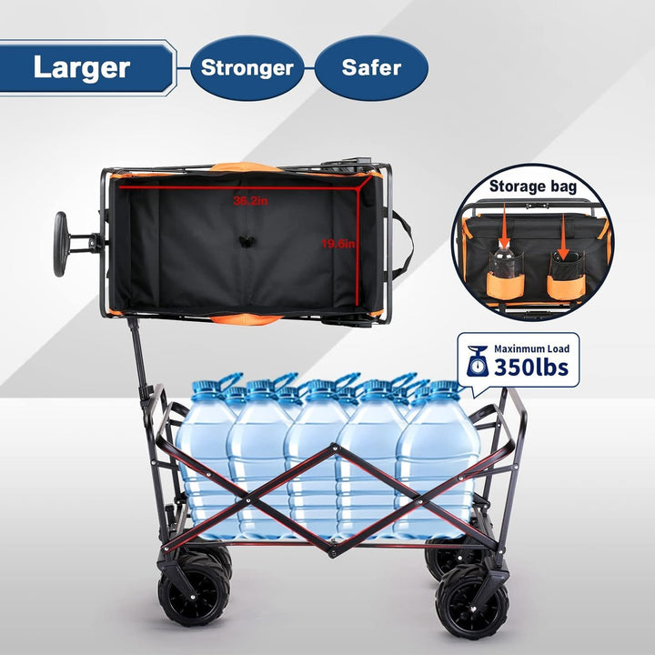 EchoSmile Bollerwagen Faltbar 200L 160KG, Handwagen Transportwagen Klappbar mit Verstellbarem Griff