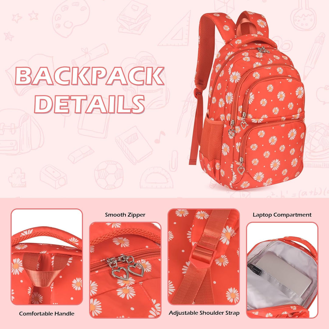 Schulrucksack Mädchen Teenager Damen Schultasche Rucksack Set Gänseblümchen Schulranzen für Mädchen
