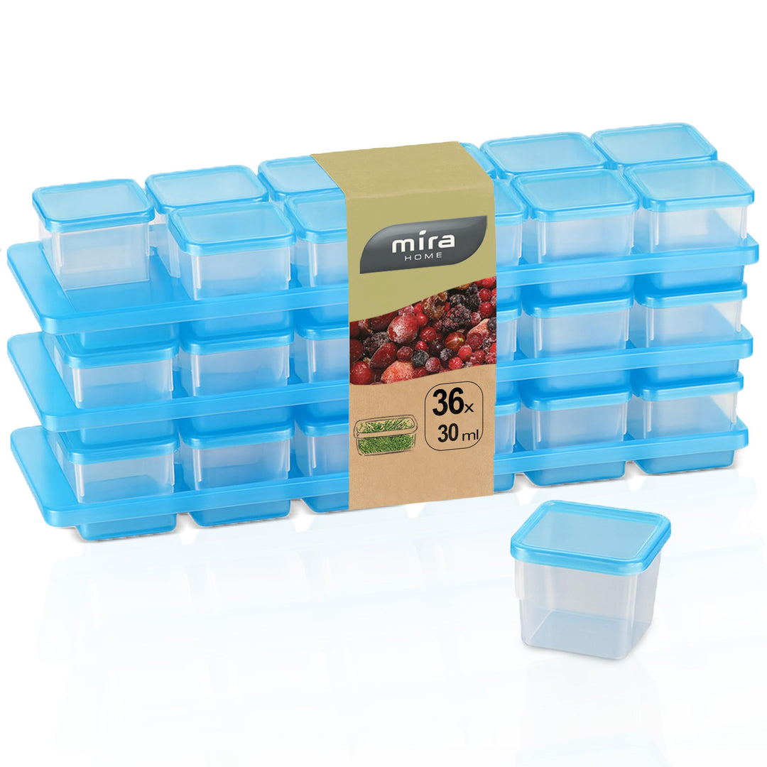 MiraHome Kigima Mini-Tiefkühldose Rechteckig 3,5x3,5x3,3 cm 0,03L (36 STK) & Halterung (3 STK) Blau