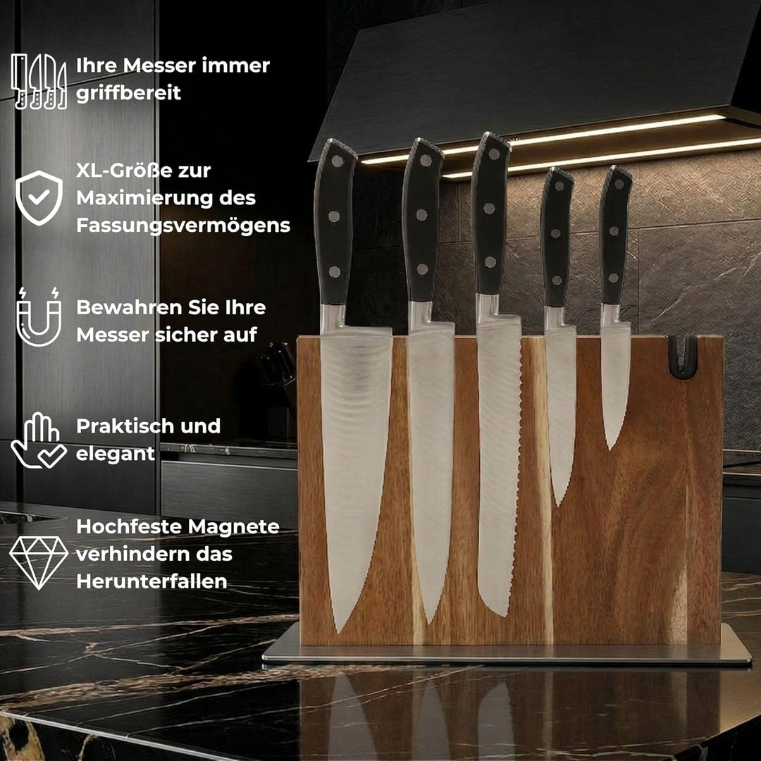Magnetischer messerblock XL aus Holz mit Messerschärfer. Universal Messerhalter magnetisch ohne Mess
