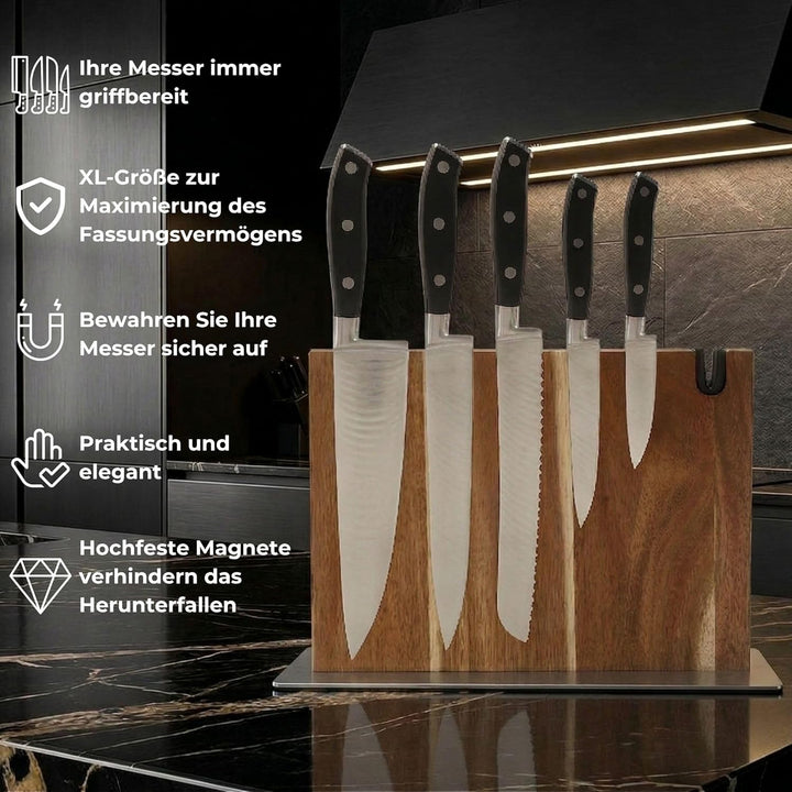 Magnetischer messerblock XL aus Holz mit Messerschärfer. Universal Messerhalter magnetisch ohne Mess