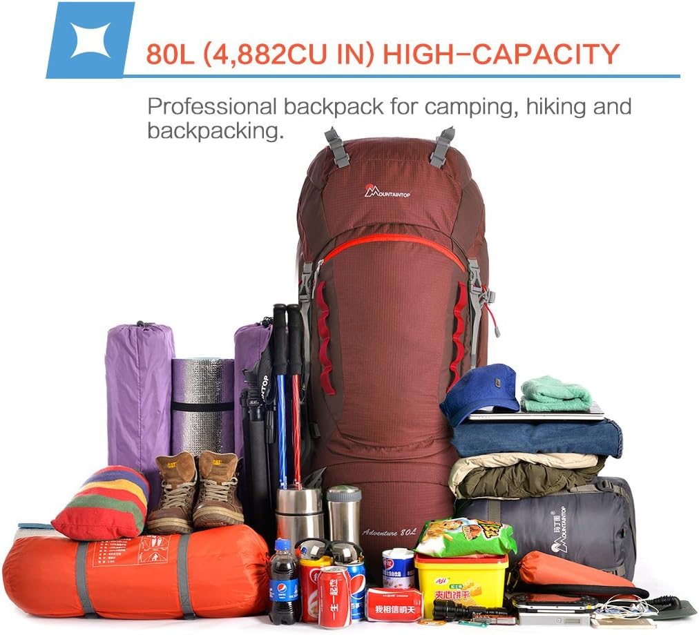 MOUNTAINTOP Trekkingrucksack 80L Wanderrucksack Herren Damen Reiserucksack Grosser Rucksack mit Rege