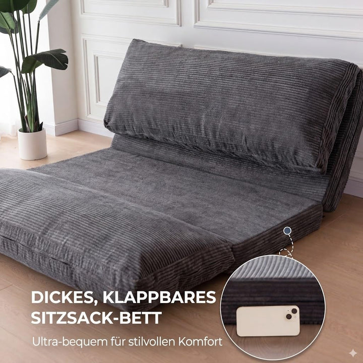MAXYOYO Faltbarer Samt-Pouf mit Schaumstoffpolsterung, extra dick, 4 Schichten, Bodenmatratze/Sofa f