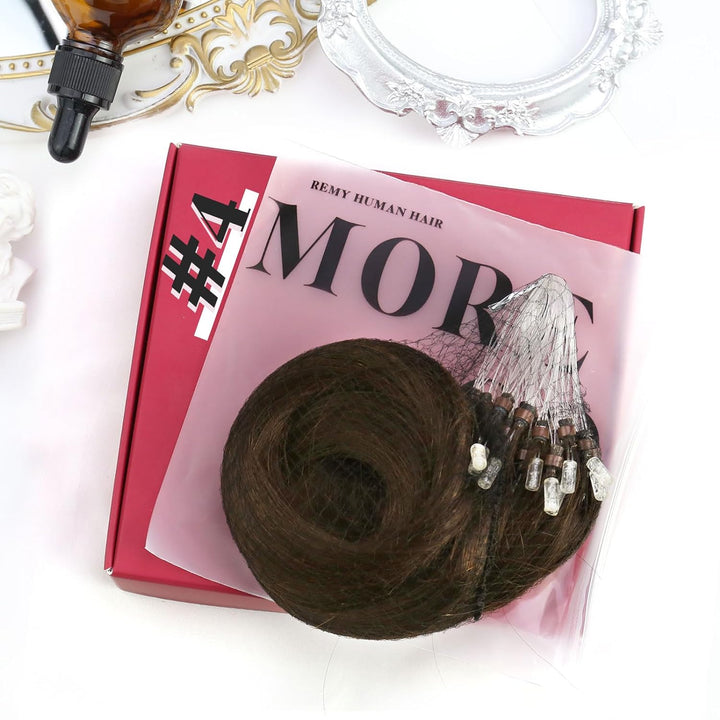 Moresoo Microring Extensions Echthaar Braun 55 cm Haarverlängerung Echthaar Microring Dunkelbraun Un