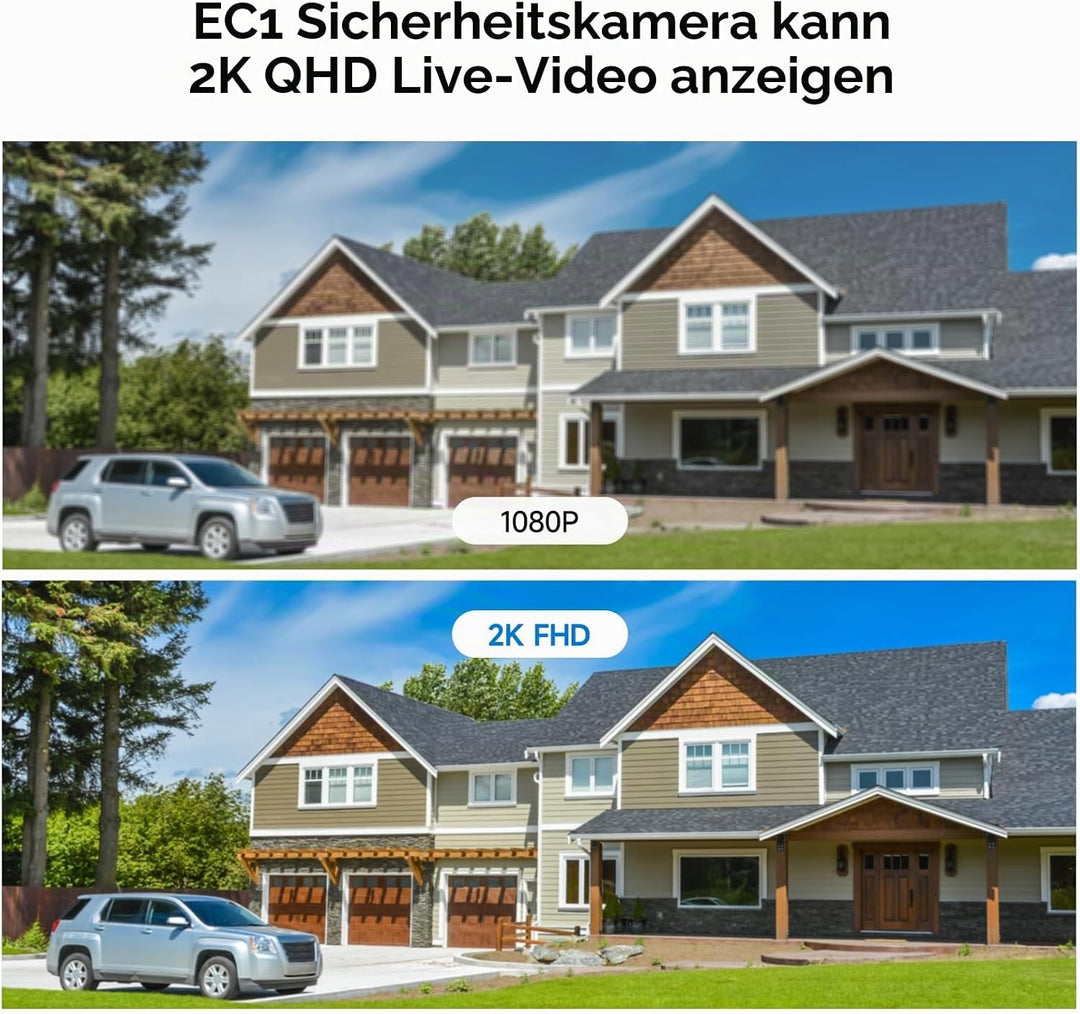 Ediloca Magnetische Sicherheitskameras, kabellos, für den Aussenbereich, 2K, schwenkbar, 300°, batte