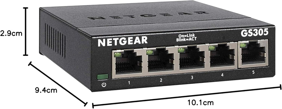 NETGEAR GS305 LAN Switch 5 Port Netzwerk Switch (Plug-and-Play Gigabit Switch LAN Splitter, LAN Vert