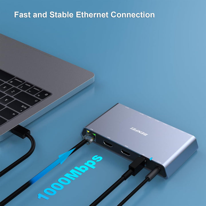 BENFEI USB 3.0 Dockingstation Dual HDMI, 12-in-1 USB Hub mit 2 HDMI/6*USB-Anschlüssen/SD/TF-Kartenle